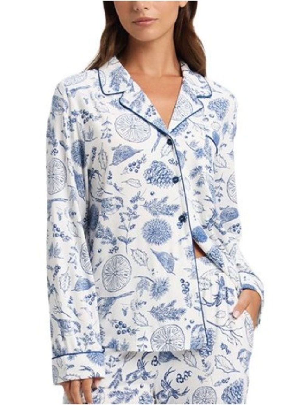 Cozy Earth White & Blue Limited Edition Print Longsleeve PJ Top Size Large